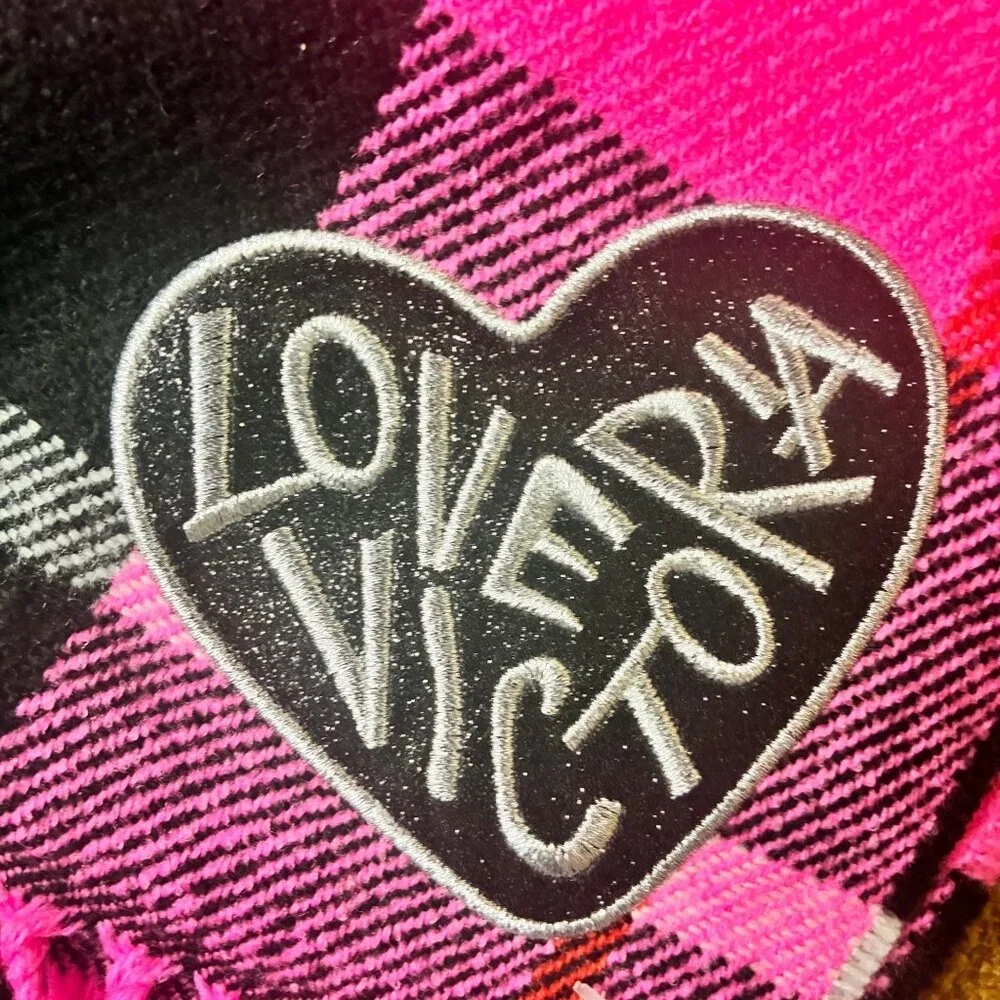NWT 2 Victorias Secret Cozy Scarves Sparkle Buffalo Check Pink‎ & Red Plaid